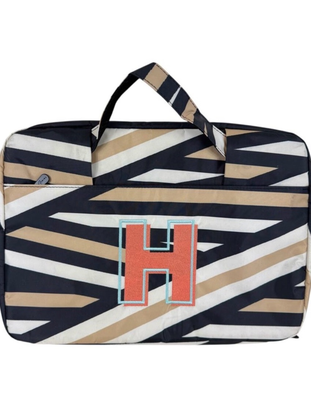Thirty-One 31 Bags Striped Zippered Laptop Carrying Case Monogrammed‎ H